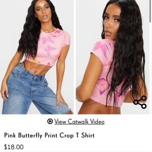 ⚡️Pretty little thing pink butterfly crop top